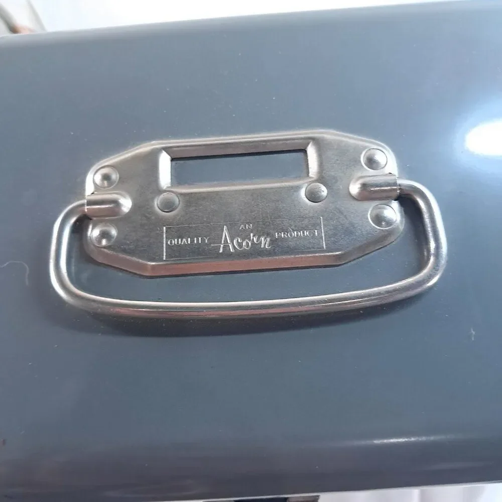 Vintage ACORN Metal File Storage Box Lock Key Art‎ Deco silver grey filebox case